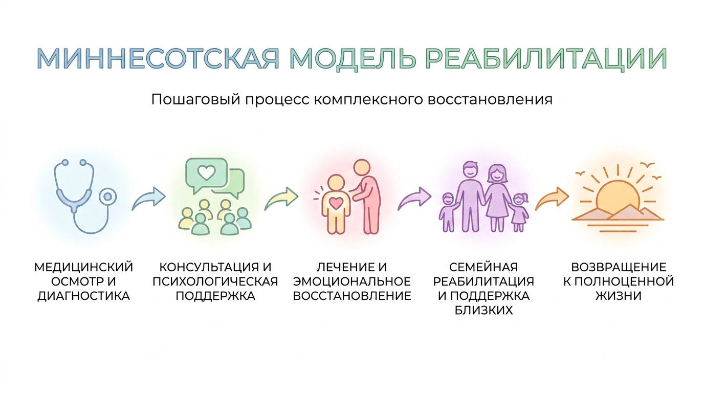 Этапы Миннесотской модели лечения зависимостей
